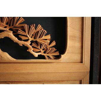 大雲銘 松竹梅深彫木彫欄間 2枚1組　R0050Y 