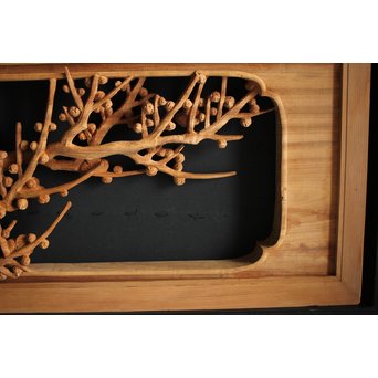 大雲銘 松竹梅深彫木彫欄間 2枚1組　R0050Y 