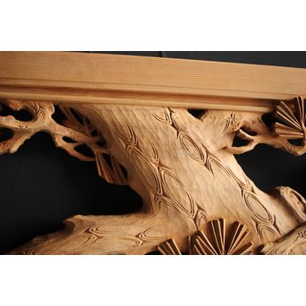 大雲銘 松竹梅深彫木彫欄間 2枚1組　R0050Y 