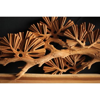 大雲銘 松竹梅深彫木彫欄間 2枚1組　R0050Y 