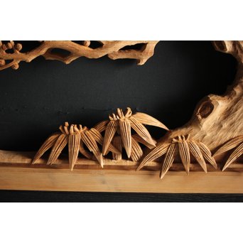 大雲銘 松竹梅深彫木彫欄間 2枚1組　R0050Y 