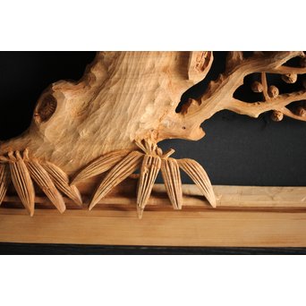 大雲銘 松竹梅深彫木彫欄間 2枚1組　R0050Y 