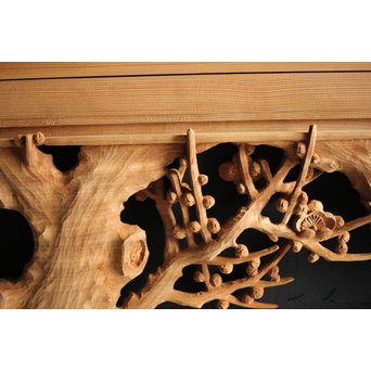 大雲銘 松竹梅深彫木彫欄間 2枚1組　R0050Y 