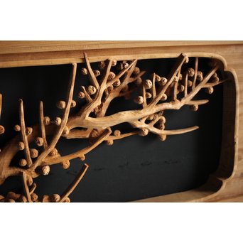 大雲銘 松竹梅深彫木彫欄間 2枚1組　R0050Y 