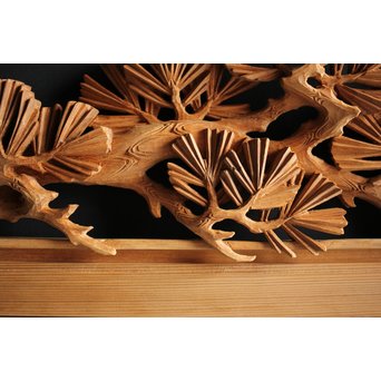 大雲銘 松竹梅深彫木彫欄間 2枚1組　R0050Y 