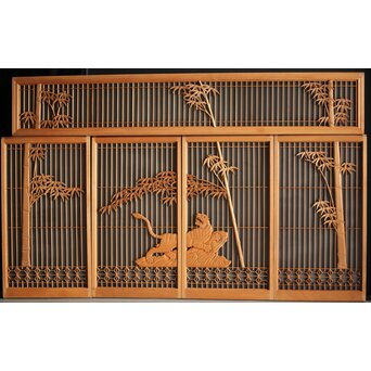 竹虎書院欄間 5枚1組　R0053Y