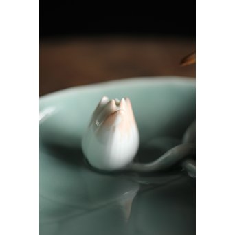 初代 深川忠次 真葛/眞葛香山写 青磁釉 翡翠 菓子器　P206 