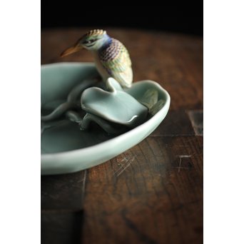 初代 深川忠次 真葛/眞葛香山写 青磁釉 翡翠 菓子器　P206 