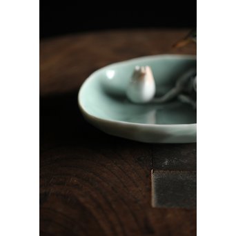 初代 深川忠次 真葛/眞葛香山写 青磁釉 翡翠 菓子器　P206 