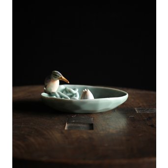 初代 深川忠次 真葛/眞葛香山写 青磁釉 翡翠 菓子器　P206 