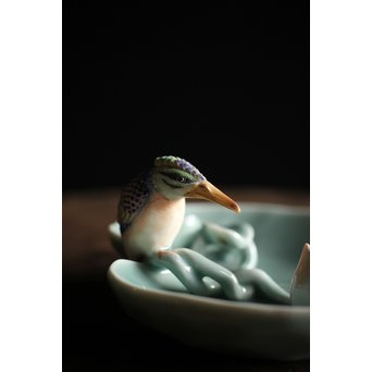 初代 深川忠次 真葛/眞葛香山写 青磁釉 翡翠 菓子器　P206 