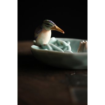 初代 深川忠次 真葛/眞葛香山写 青磁釉 翡翠 菓子器　P206 