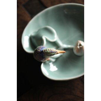 初代 深川忠次 真葛/眞葛香山写 青磁釉 翡翠 菓子器　P206 