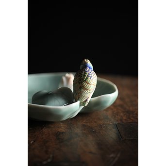 初代 深川忠次 真葛/眞葛香山写 青磁釉 翡翠 菓子器　P206 