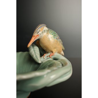 初代 深川忠次 真葛/眞葛香山写 青磁釉 翡翠 菓子器　P206 当店が所持していた真葛香山作菓子器