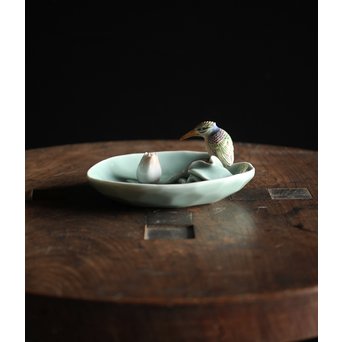 初代 深川忠次 真葛/眞葛香山写 青磁釉 翡翠 菓子器　P206 