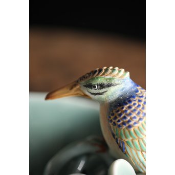 初代 深川忠次 真葛/眞葛香山写 青磁釉 翡翠 菓子器　P206 