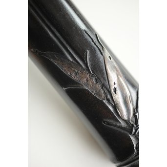 笹と虫 象嵌莨差し 喫煙具　X261 