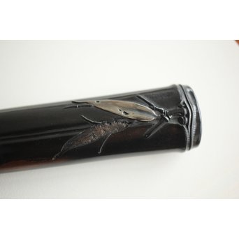 笹と虫 象嵌莨差し 喫煙具　X261 