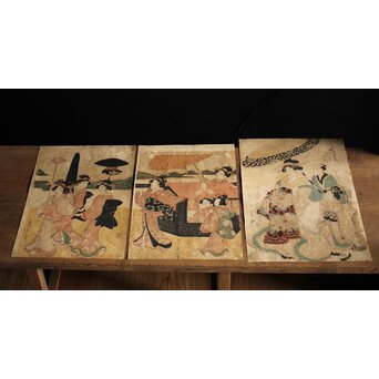 菊川英山 浮世絵木版画3枚　Z235