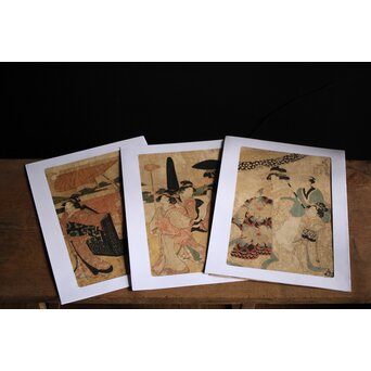菊川英山 浮世絵木版画3枚　Z235 