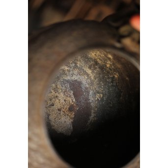 能登川 亀文堂 鳥二匹 波千鳥提手 楼閣山水銀象嵌丸形鉄瓶 湯沸　M239 