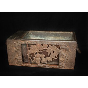 喜道作 川口鋳物か 鉄長火鉢/風炉/香炉と鉄瓶　M243 