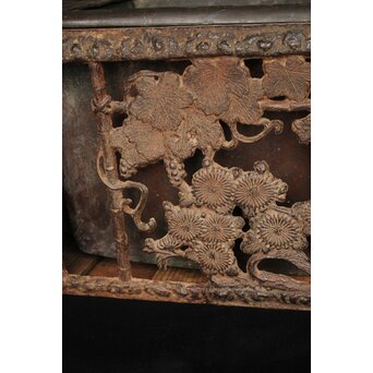 喜道作 川口鋳物か 鉄長火鉢/風炉/香炉と鉄瓶　M243 