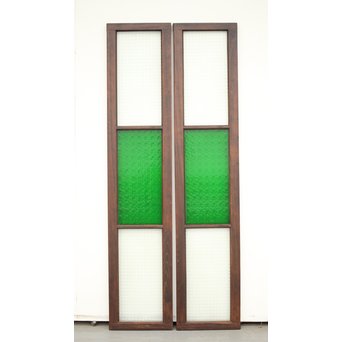 プレスと緑色ガラスの欄間 2枚1組　R0059Y 