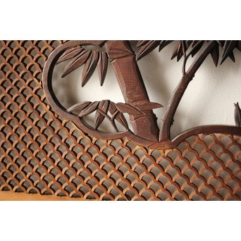 四君子と青海波組子の欄間 2枚1組　R0065Y 