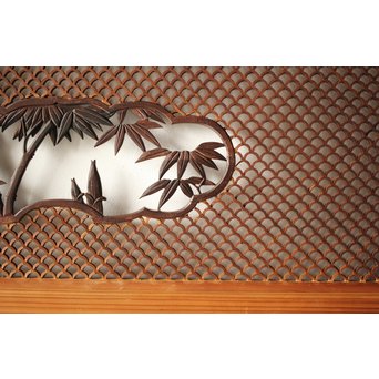 四君子と青海波組子の欄間 2枚1組　R0065Y 