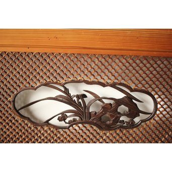 四君子と青海波組子の欄間 2枚1組　R0065Y 