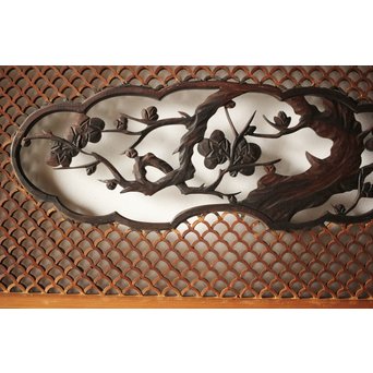 四君子と青海波組子の欄間 2枚1組　R0065Y 