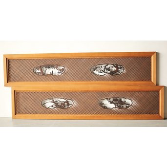 四君子と青海波組子の欄間 2枚1組　R0065Y