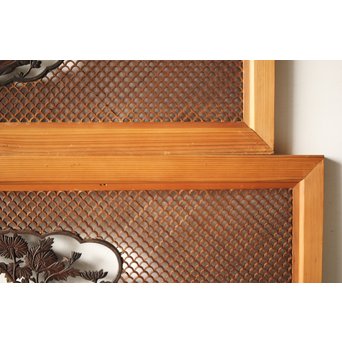 四君子と青海波組子の欄間 2枚1組　R0065Y 