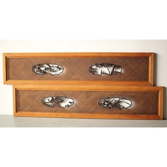 四君子と青海波組子の欄間 2枚1組　R0065Y 