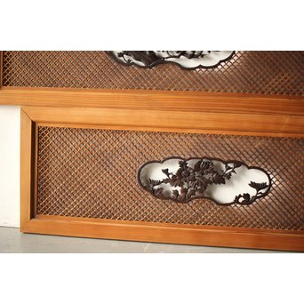 四君子と青海波組子の欄間 2枚1組　R0065Y 