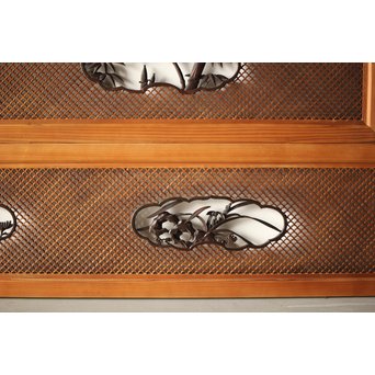 四君子と青海波組子の欄間 2枚1組　R0065Y 