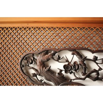 四君子と青海波組子の欄間 2枚1組　R0065Y 