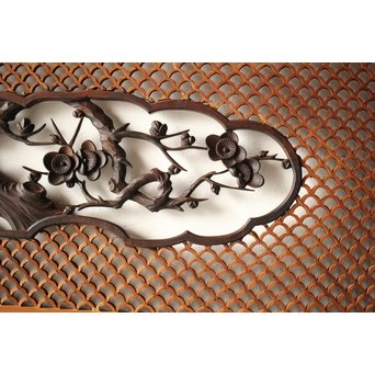 四君子と青海波組子の欄間 2枚1組　R0065Y 