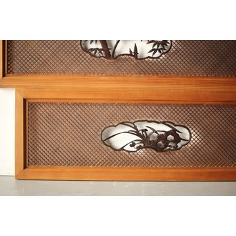 四君子と青海波組子の欄間 2枚1組　R0065Y 