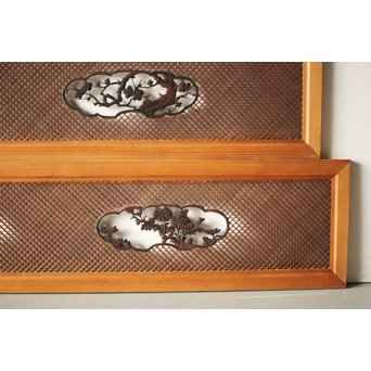 四君子と青海波組子の欄間 2枚1組　R0065Y 