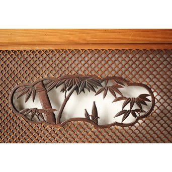 四君子と青海波組子の欄間 2枚1組　R0065Y 