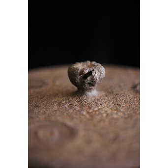 南部名人 釜師 小泉仁左エ門 虫食手平丸型鉄瓶　M244 