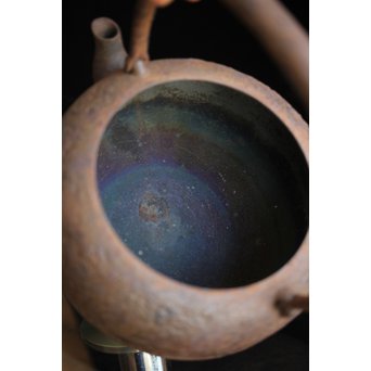 南部名人 釜師 小泉仁左エ門 虫食手平丸型鉄瓶　M244 