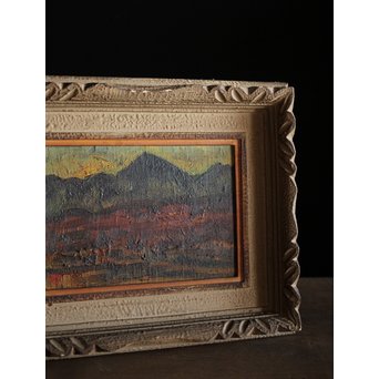 関四郎五郎【常念岳遠望】額装油彩 板絵1号　Z236 