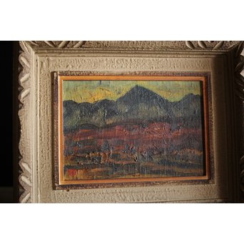 関四郎五郎【常念岳遠望】額装油彩 板絵1号　Z236 