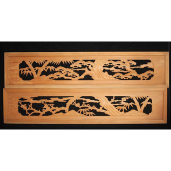 松竹梅 木彫欄間 2枚1組　R0067 