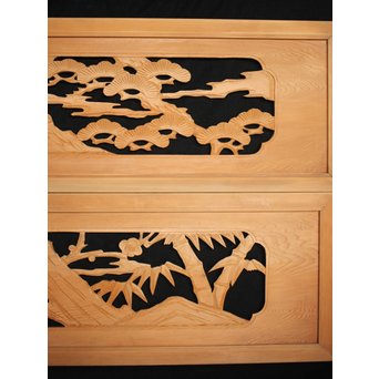 松竹梅 木彫欄間 2枚1組　R0067 