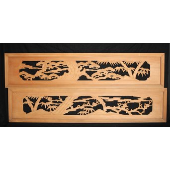 松竹梅 木彫欄間 2枚1組　R0067